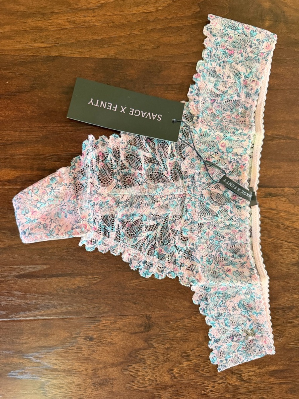 Savage X Fenty Pink Floral Lace Thong